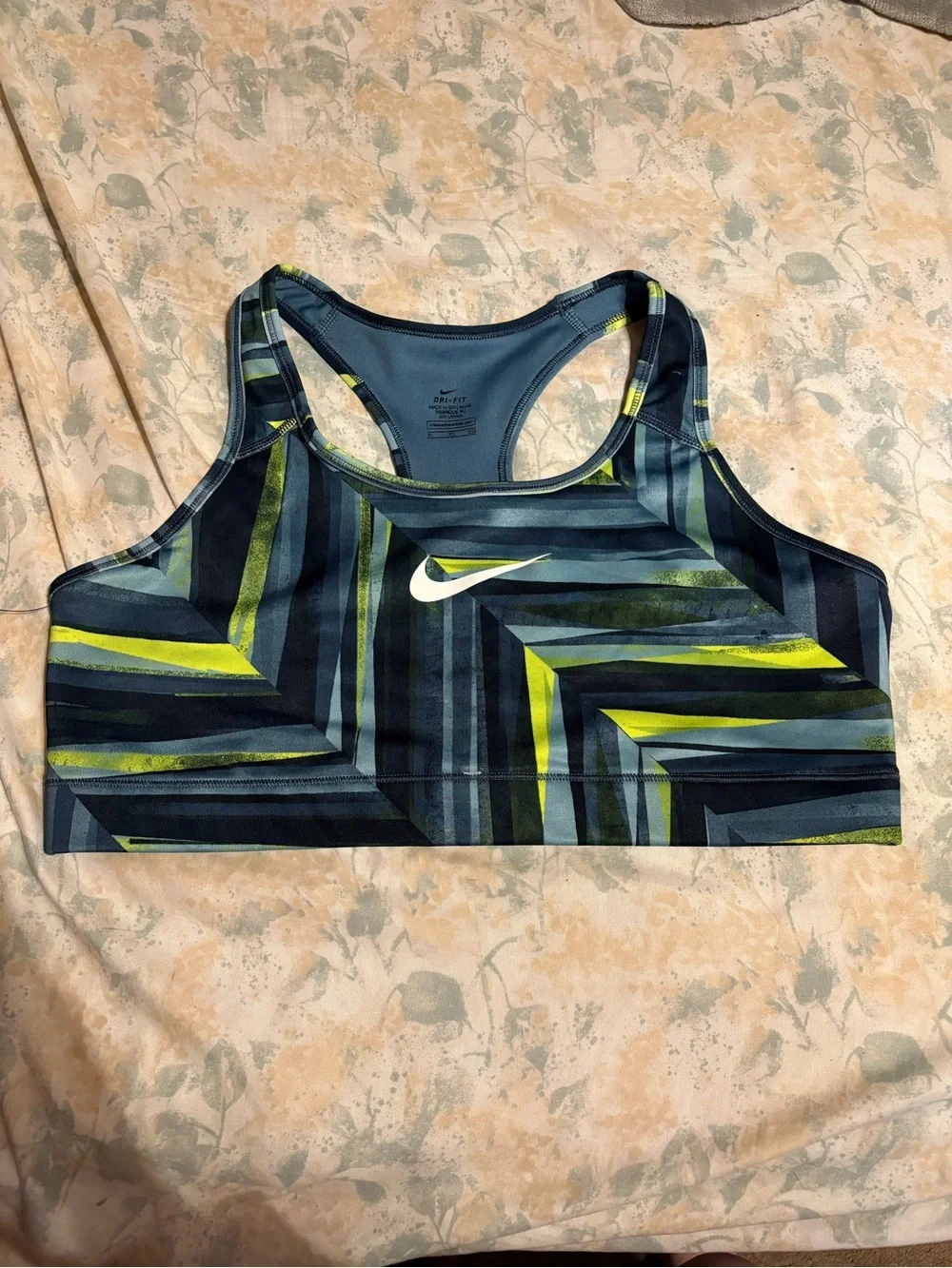 Nike Geometric Racerback Sports Bra - Navy, Lime & Gray